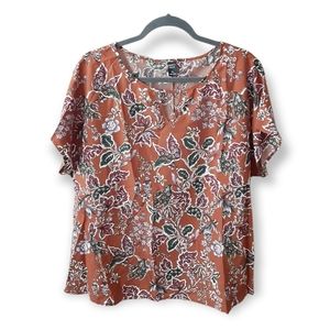 Emery Rose Burnt Orange Floral Blouse